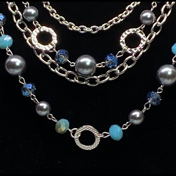 Multi Strand w/Faceted Silver/Blue & Aqua Beading - Picture 4 of 7